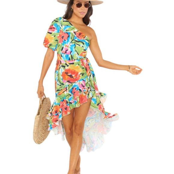 Show Me Your Mumu One Shoulder Hi Low Maxi Dress in Mimosa Blooms S - Picture 1 of 9